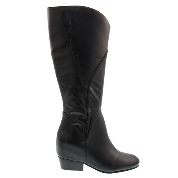 Anthropologie Naya Fjord Hidden Wedge Black Leather Knee-High Boots Size 7.5 - Picture 1 of 15